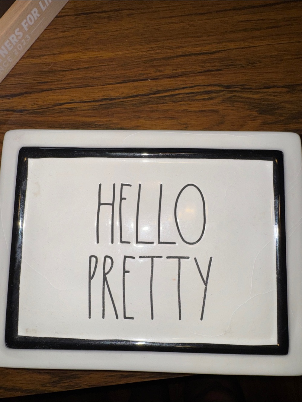 Rae Dunn White and Black "HELLO PRETTY" trinket box
